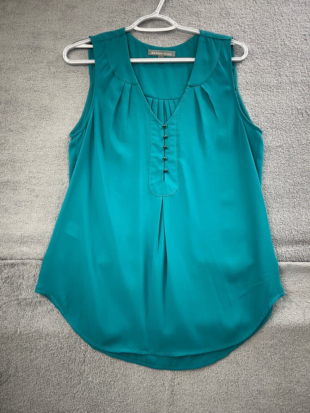Daniel Rainn Womens Small Teal Sleeveless Blouse Pleated Button Tunic Top